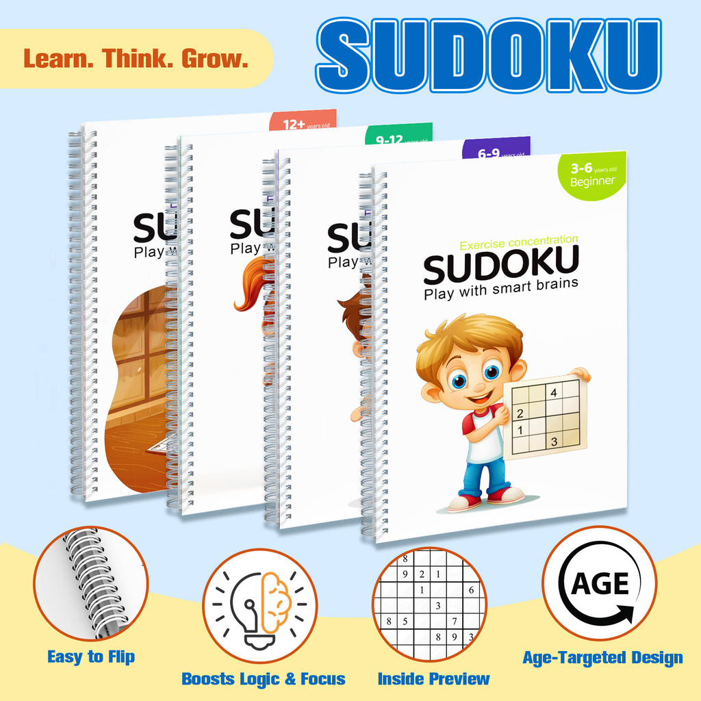 Kids Sudoku 4-Book Set—Beginner • Intermediate • Advanced • Challenge ...