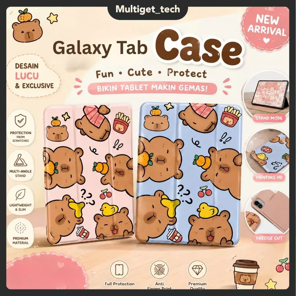 Flip Matte Case Galaxy Samsung A11+ A9+ S6 S10 Lite S9 FE S8 S7 A7 10.4" Cover Capybara Unyu Cute Casing Smart Trifold Autolock
