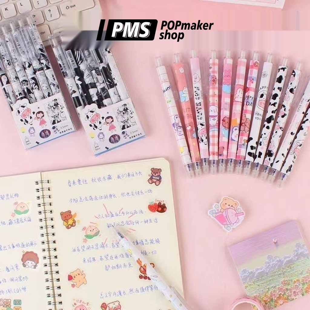 PoPmaker shop set pulpen mekanik isi 6 karakter lucu warna warni imut tinta gel halus untuk belajar anak remaja H643 COD - Gambar 3