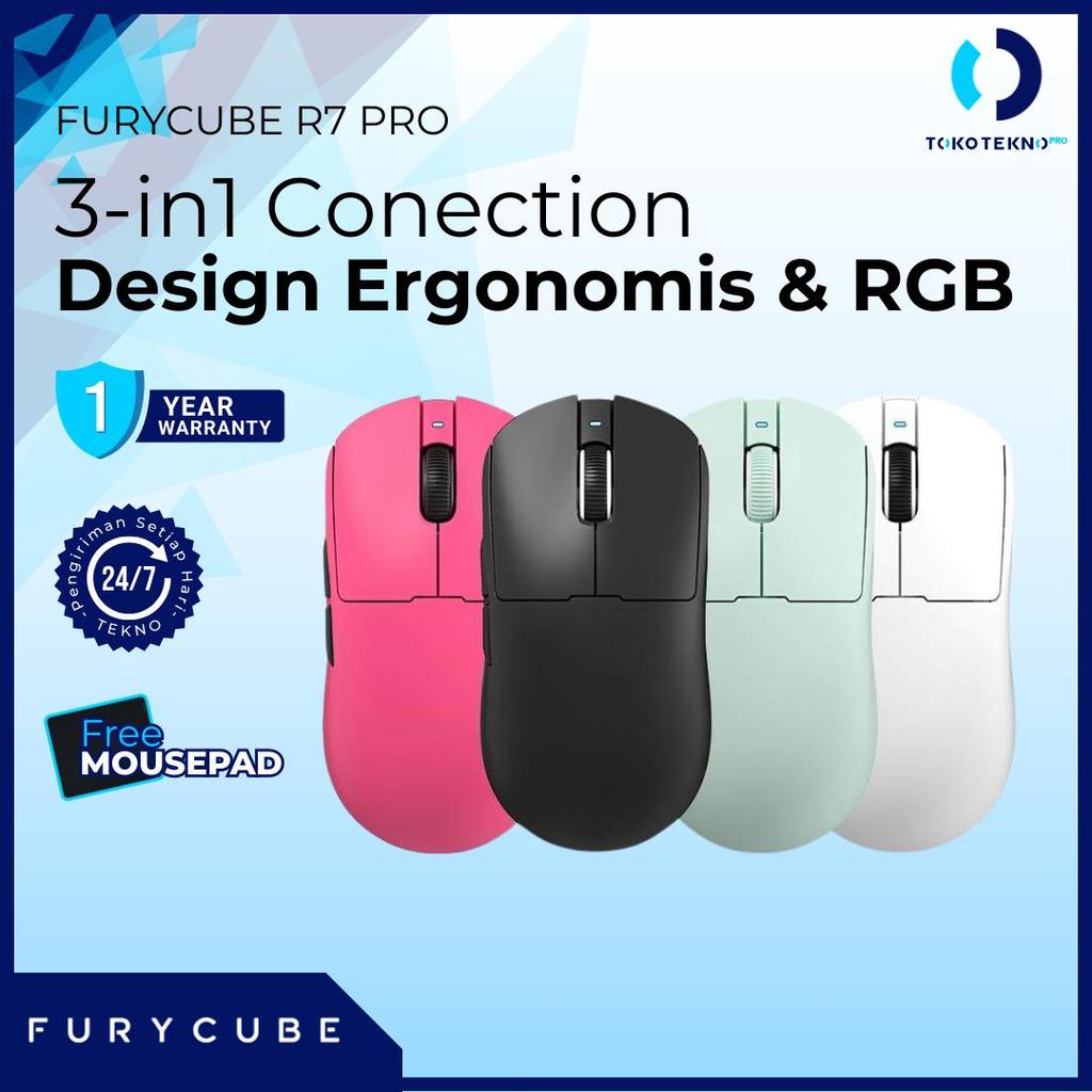FURYCUBE R7 / R-7 Gaming Mouse Wireless Tri-Mode Connection PAW3311 RGB Light