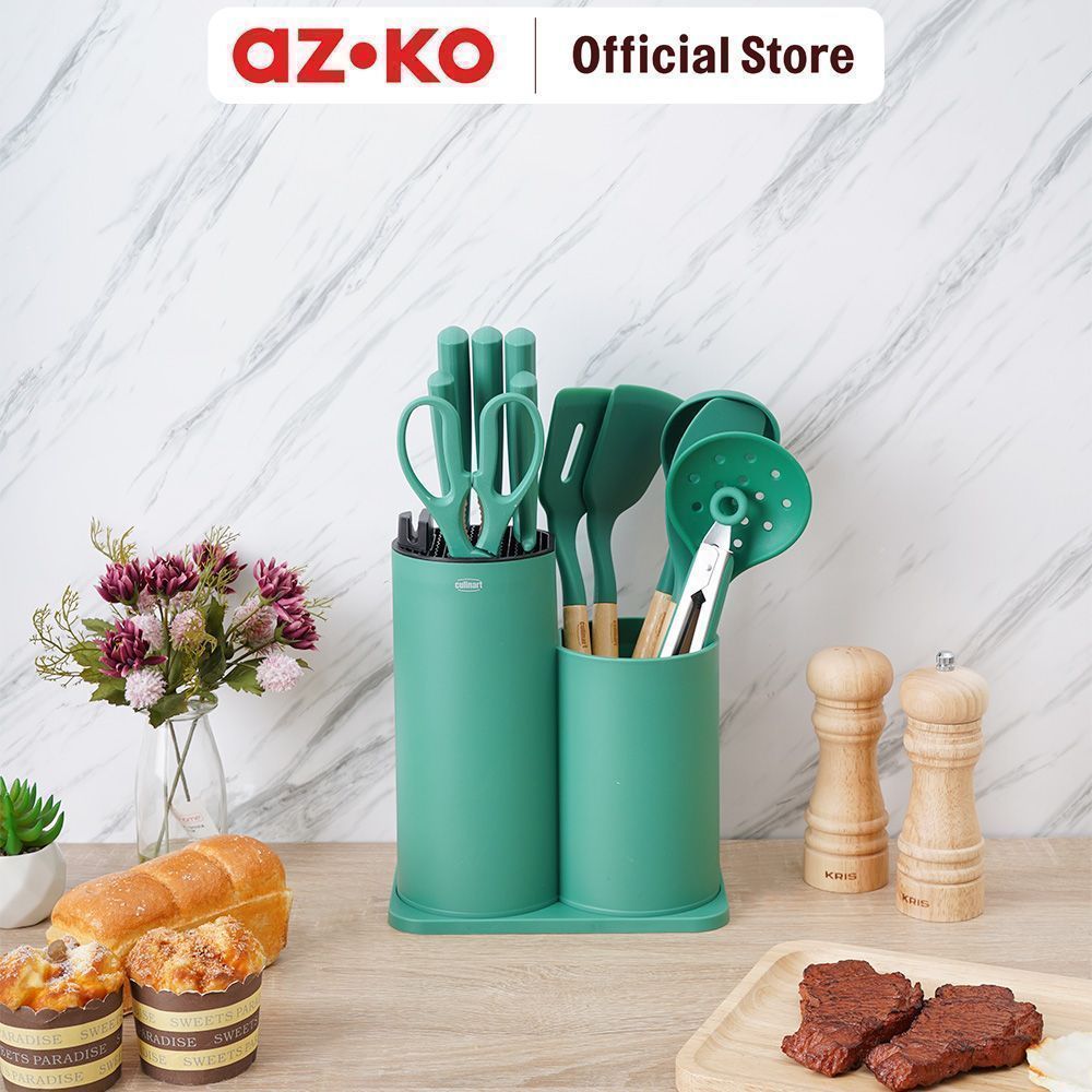 AZKO Culinart Gebore Pisau & Peralatan Masak Set 13 pcs Knife Set Pisau Dapur Spatula Sutil Blok Utensil Masak - Gambar 2