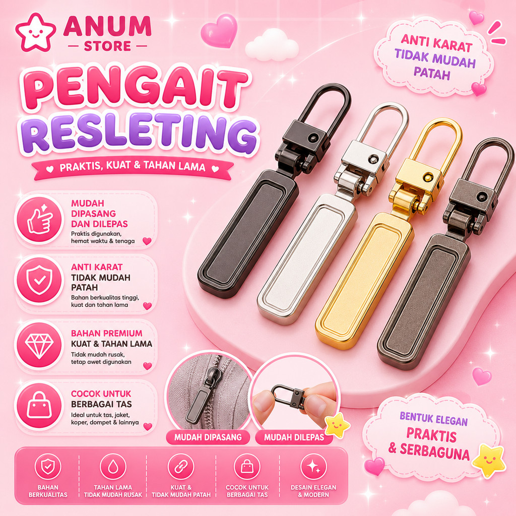 1PCS Alat Penarik Resleting Aksesoris Tarikan Seleting Universal Pengait Sleting Tas Jaket Celana Tarik Serbaguna A138