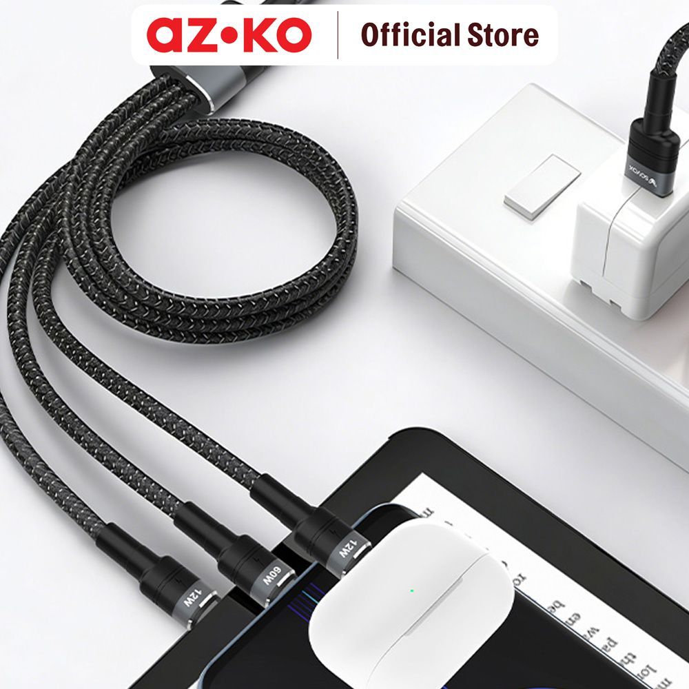 AZKO Sovox Kabel Charger 3in1 60 Watt 1.2 Meter - Hitam Charging Cable Kabel Casan USB Charger Data Cable - Gambar 3