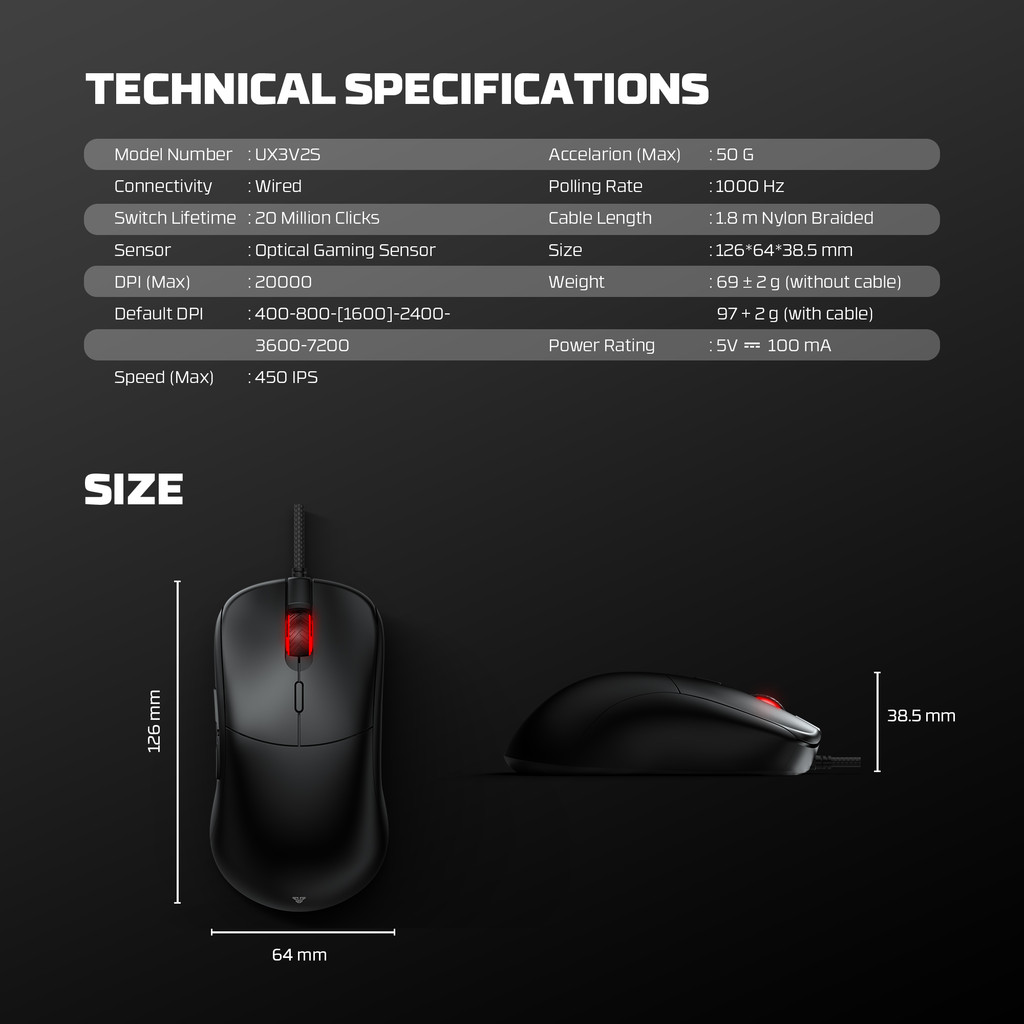 FANTECH UX3V2S / UX3 V2S / UX-3 V2 S Wired Gaming Mouse Lightweight - Gambar 4
