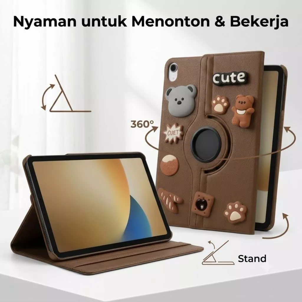 Case Leather 360° Koala Cute Samsung Galaxy A11+ 11" S6Lite 10.4" A8 10.5" A9 8.7" A7LITE 8.7" Flip Stand Cover 3D Sticker Shockproof - Gambar 3