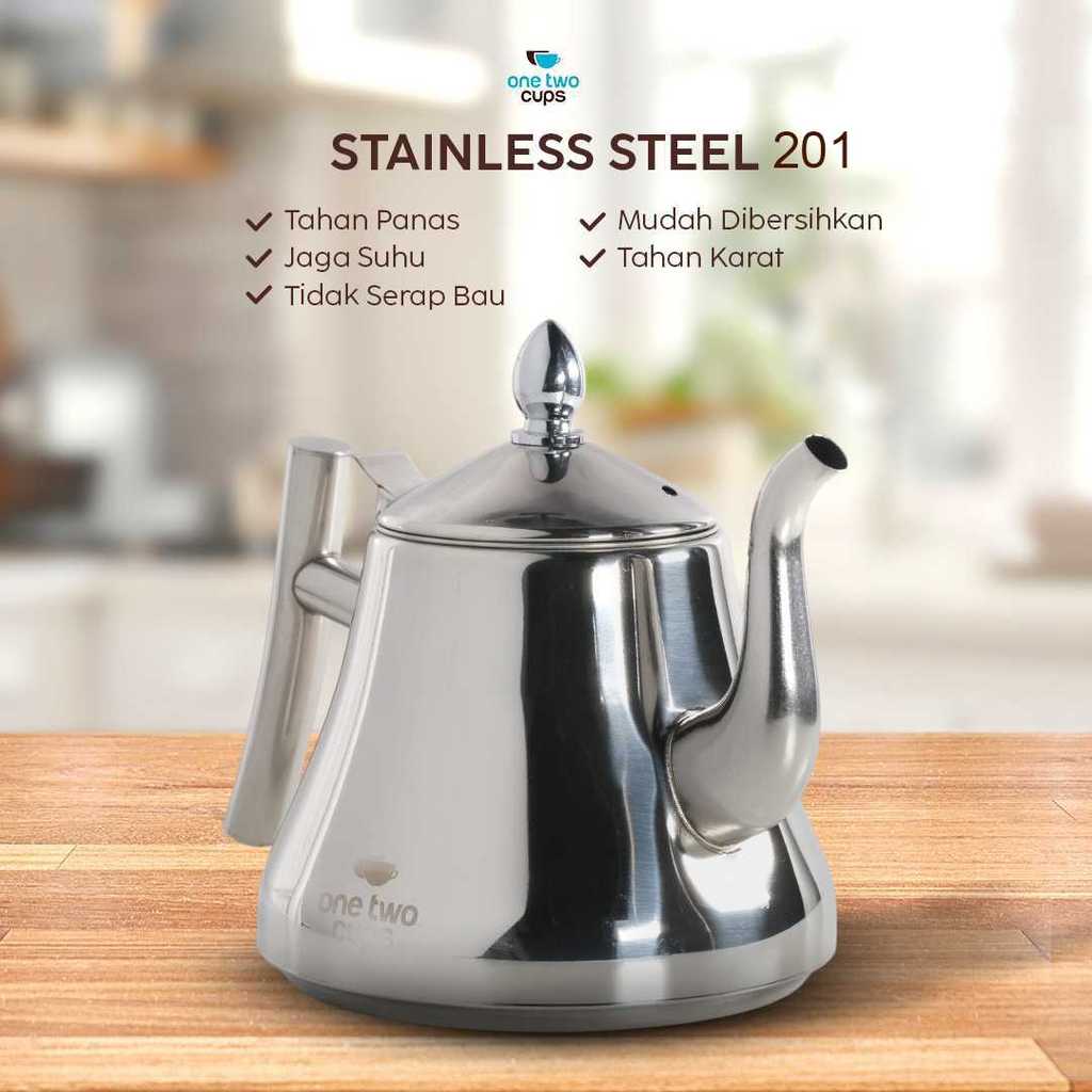 AKIEMSTR Teko Teh Stainless Steel Saringan Tahan Panas Teapot 1L - HS4012 - Gambar 2