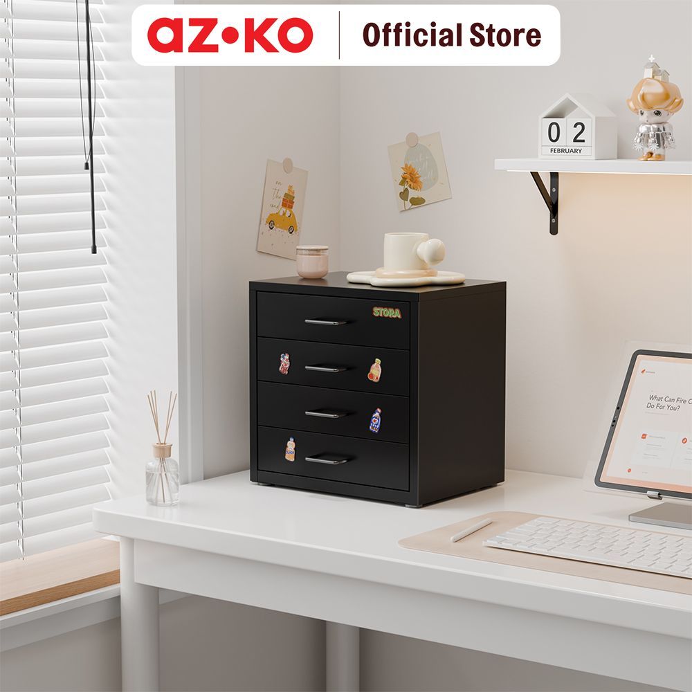 AZKO Stora Studia Laci Penyimpanan Mini 4 Tingkat - Hitam Desk Drawer Organizer Tempat Alat Tulis Mini ge Laci Meja Kerja