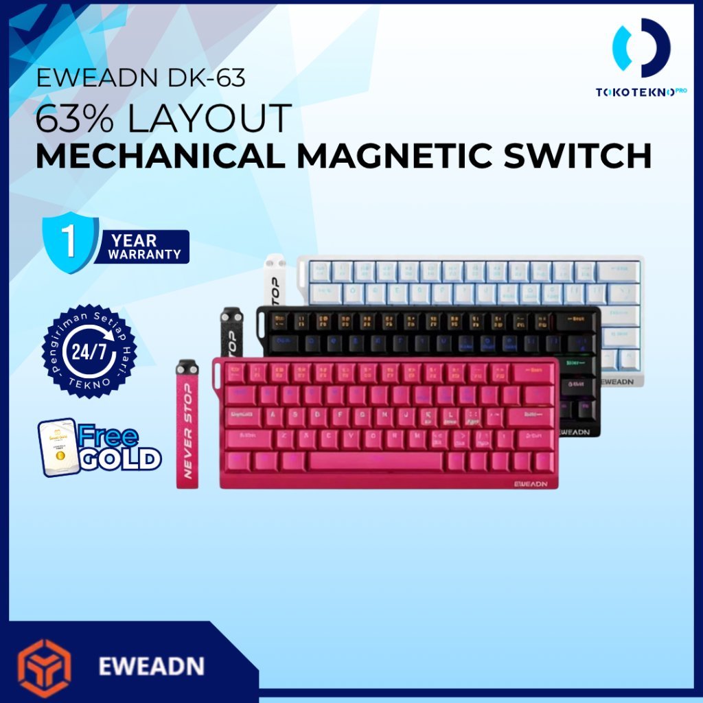 EWEADN DK63 / DK-63 Mechanical Gaming Keyboard 63 Keys Wired Type-C RGB Rainbow