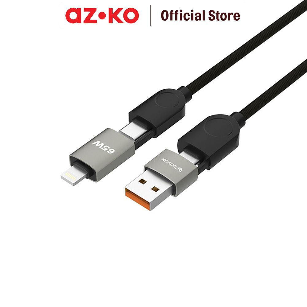 AZKO Sovox Kabel Charger 4in1 65 Watt 1 Meter - Hitam Charging Cable Kabel Casan USB Charger Data Cable - Gambar 4