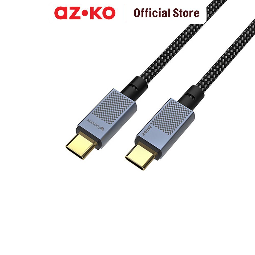 AZKO Sovox Kabel Charger Type-C To Type-C 240 Watt 1.2 Meter - Hitam Fast Charging Kabel HP Braided Cable Aksesoris Gadget Pengisi Daya - Gambar 4