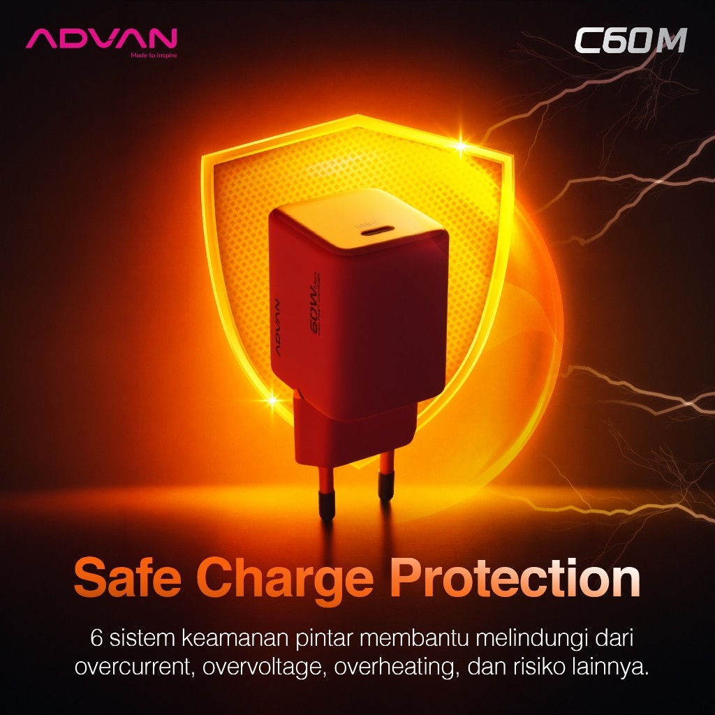 ADVAN C60M / C-60M / C60 M Charger USB-C untuk iPhone iPad Ultra Mini GaN Fast Charging PD PPS AVS - Gambar 4