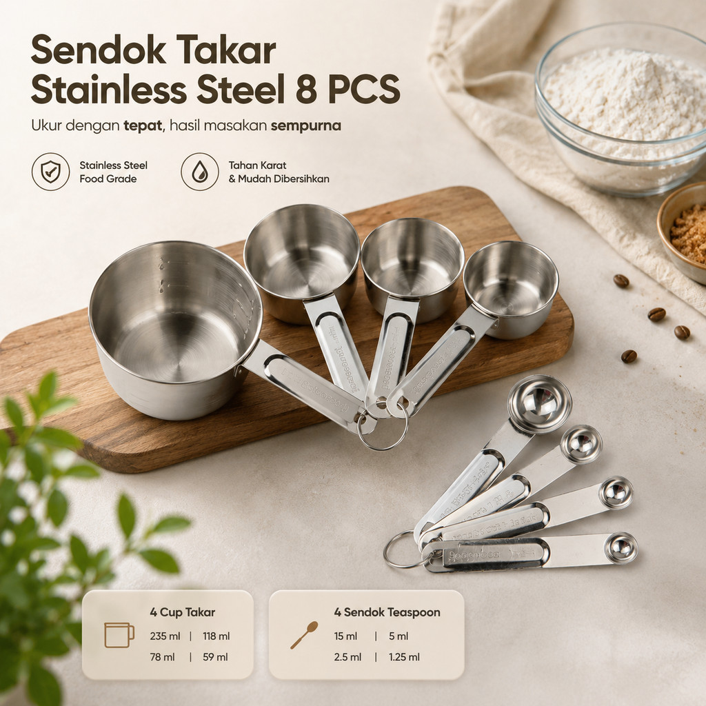 AKIEMSTR Goodcook Set Sendok Takar Stainless Measuring Spoon 8 PCS - 167