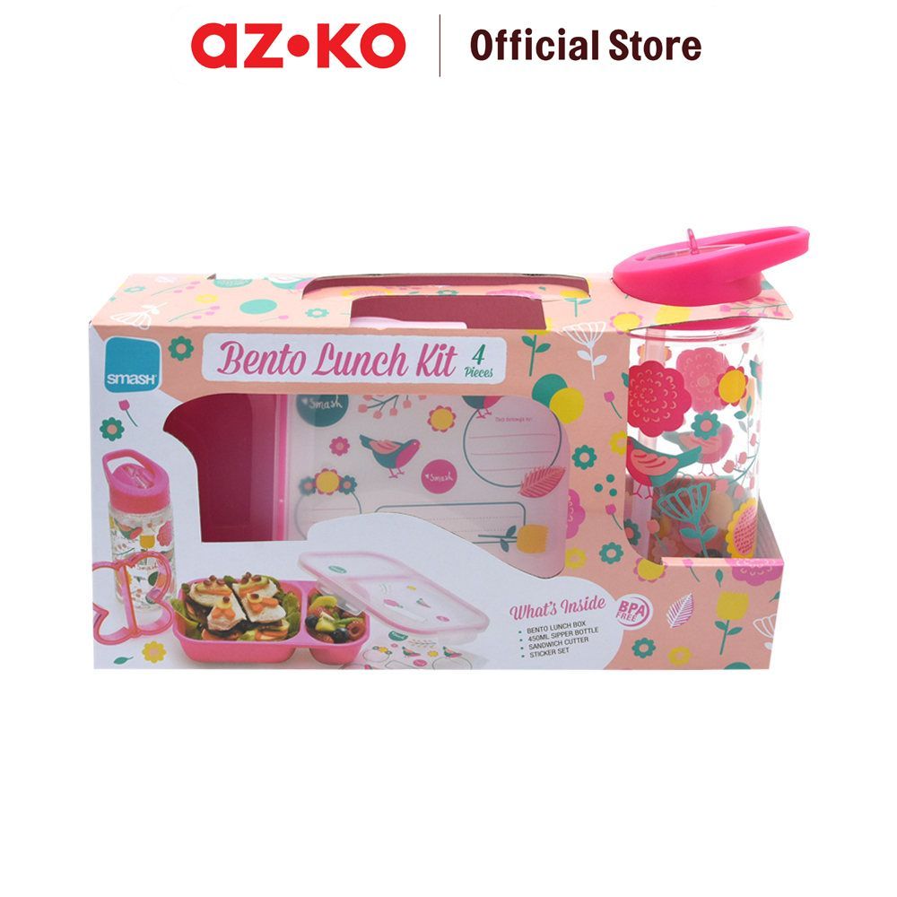 AZKO Smash Set 4 Pcs Kotak Makan Anak 2 Sekat Bird - Pink Lunch Box Food Grade Food Box Kotak Bekal Makan Wadah Makanan - Gambar 2