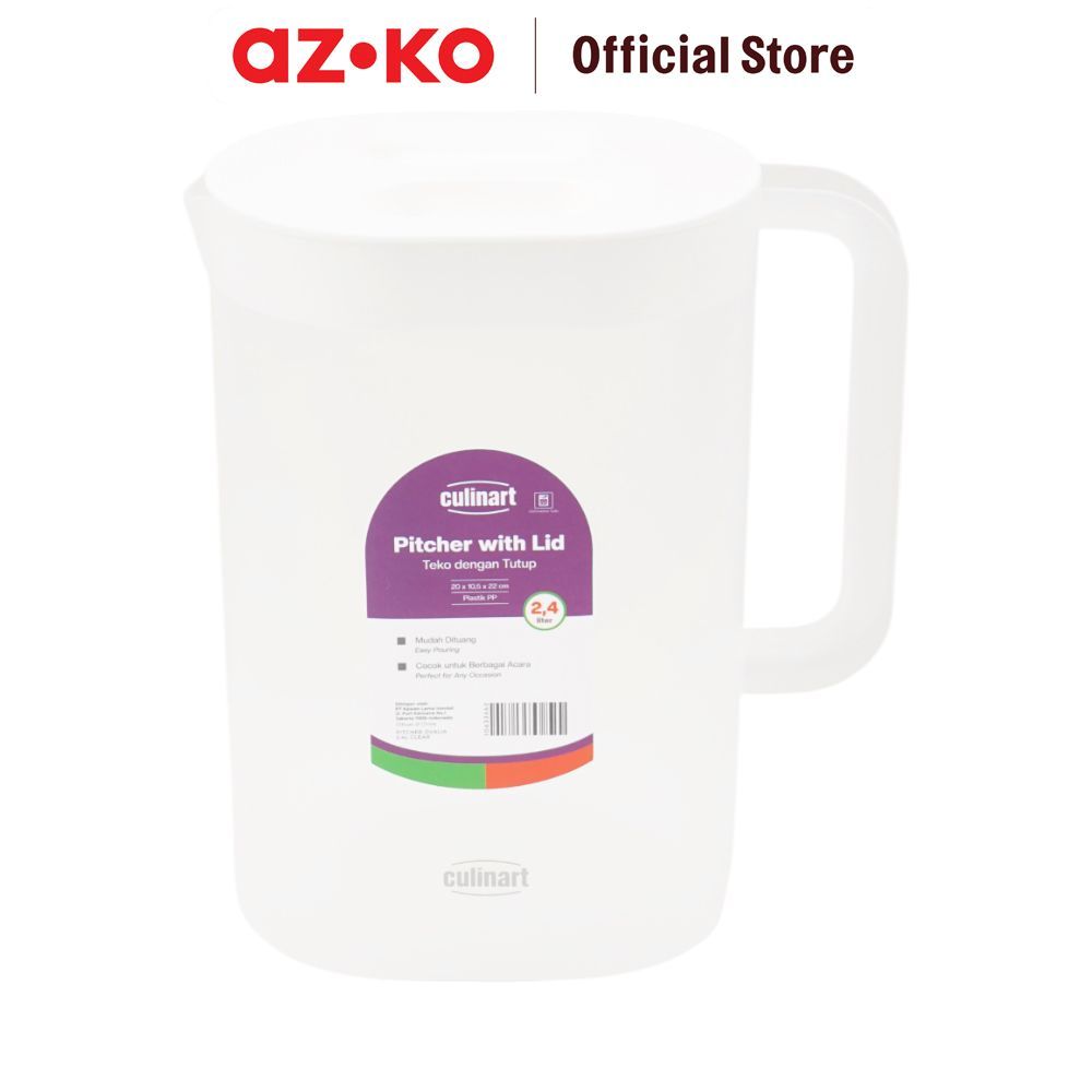 AZKO Culinart Ovalia Teko Minum Dengan Tutup 2.4 Liter Transparan Water Jug Pitcher Air Carafe Minum Jug Rumah