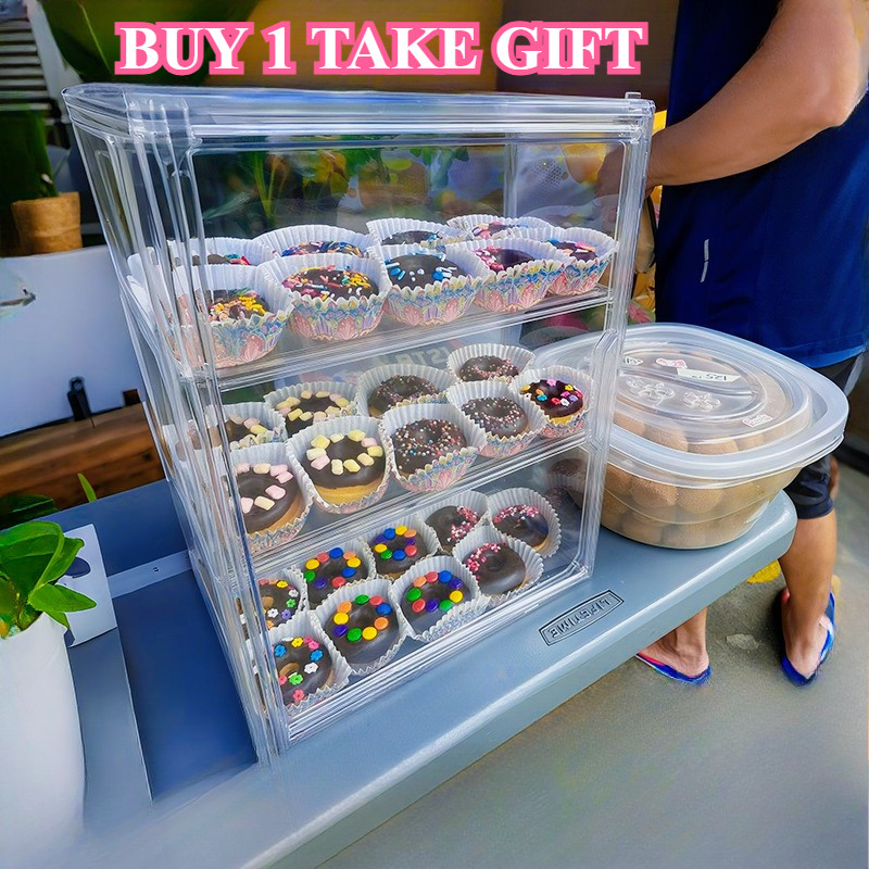 3 Layers Magnetic Dustproof Acrylic Display Case Store Dessert Cake ...