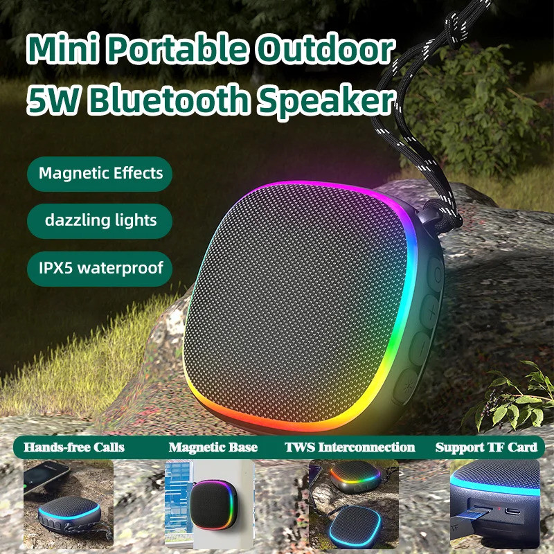JBJW Mini Magnetic Bluetooth Speaker RGB Light 5W Heavy Bass TWS HIFI ...
