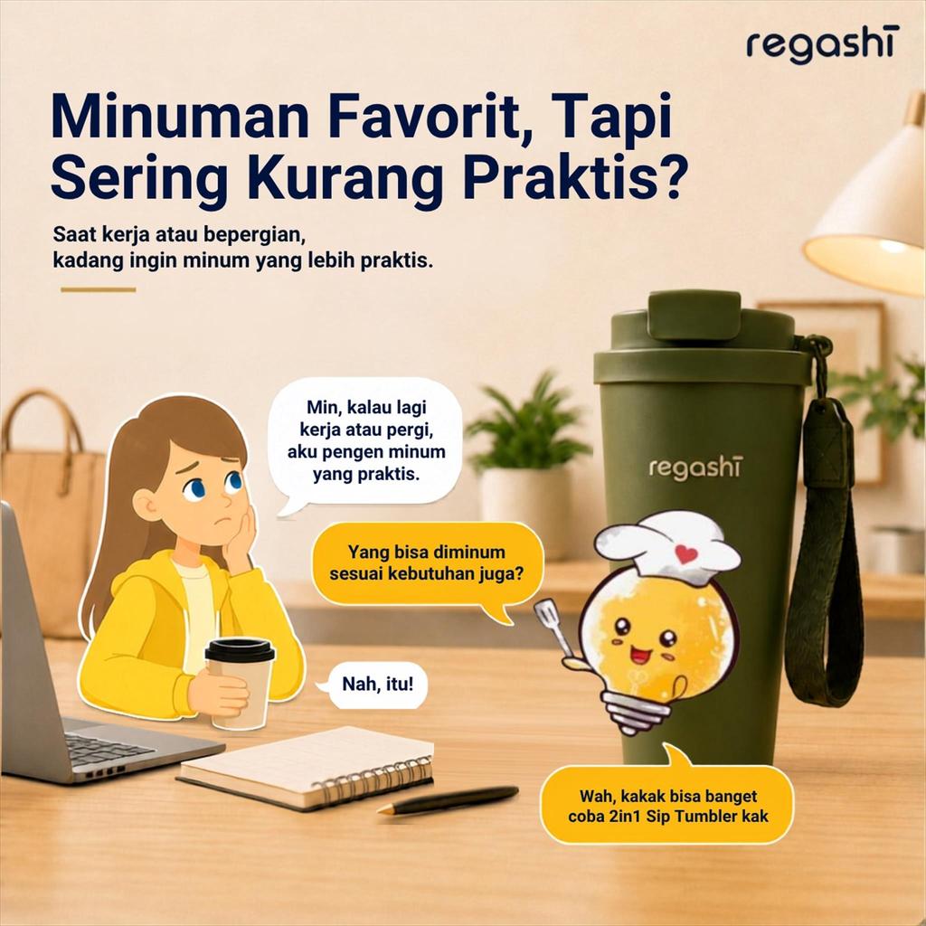 2in1 Sip Tumbler / Botol Minum Stainless Steel 304 / Vacuum Insulated 2 Cara Minum 550ML - Gambar 2