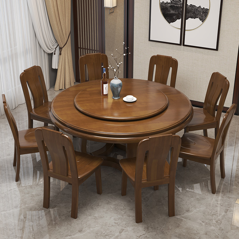 All Solid Wood Round Dining Table with Turntable 1.8m Large Round Table ...