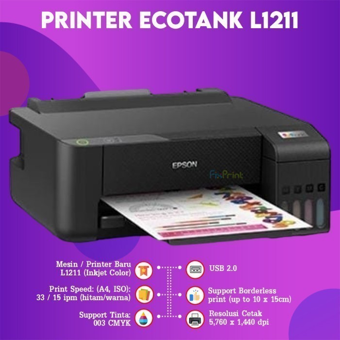 FixPrint Printer Epson EcoTank L3210 L3211 All In One / / Scanner Flatbed Perfection V39II / L121 Print Only A4 New Original Ink Tank 664 Pengganti - Gambar 2