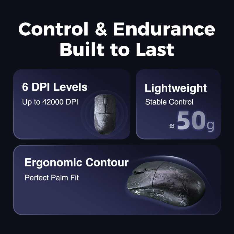 IPI QI / QI PRO Gaming Mouse 8k Wireless Ultra Light Carbon Fiber PAW3950 - Gambar 2