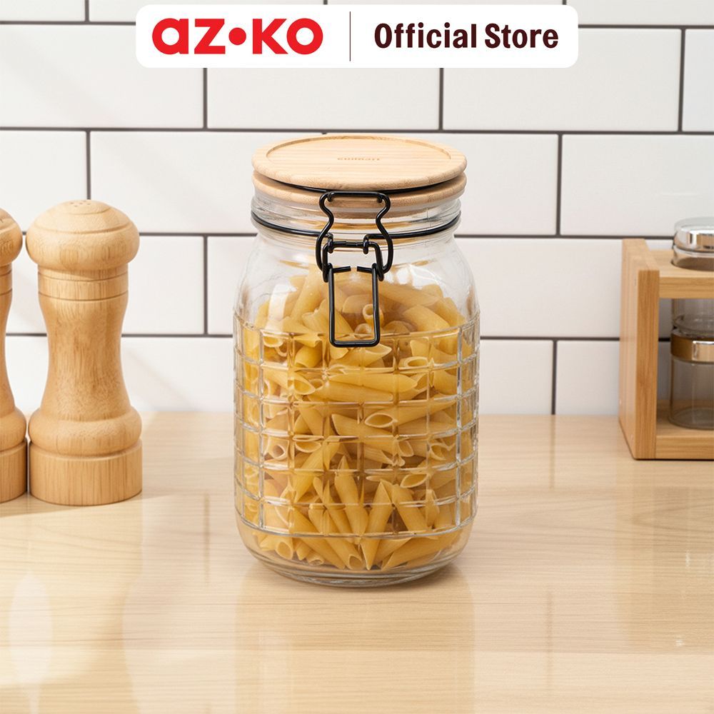 AZKO Culinart Noir Stoples Kaca Transparan Toples Jar Food Container Setoples Wadah Penyimpanan Kedap Udara