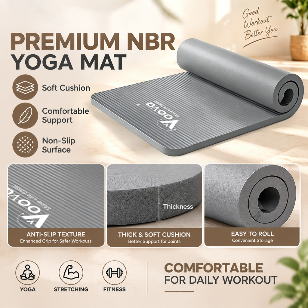 VOOVA Set Alat Yoga 3in1 / Paket Lengkap Set Olahraga / Matras dengan Tummy Trimmer dan Tali Yoga - Gambar 4