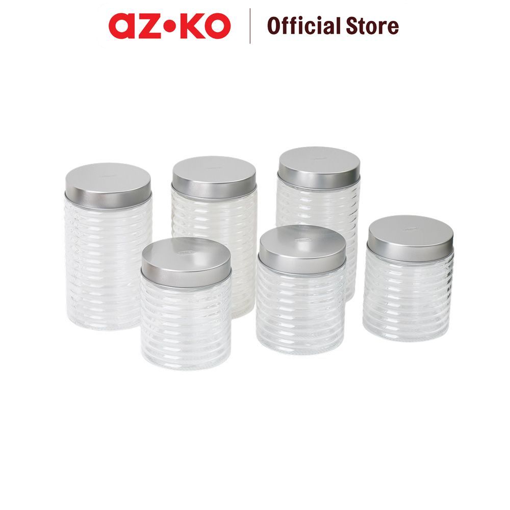 AZKO Culinart Stoples Kaca Dengan Tutup Putar Set 6 pcs Transparan - Silver Toples Jar Food Container Setoples Wadah Penyimpanan Kedap Udara - Gambar 4