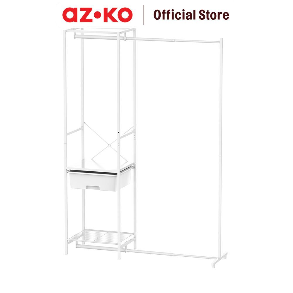 AZKO Stora Gantungan Pakaian Retractable Dengan Laci - Putih Rak Baju Clothes Rack Laci Pakaian Organizer Kamar - Gambar 2