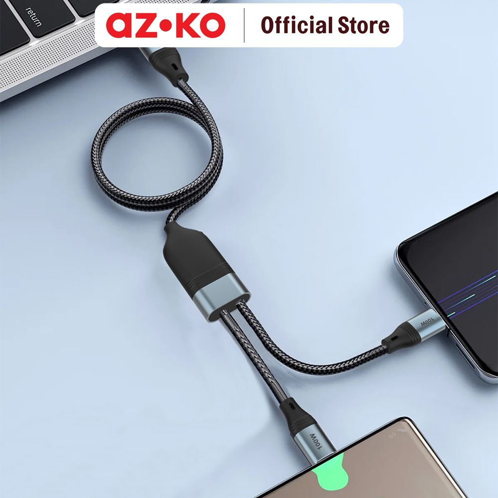 AZKO Sovox Kabel Charger 2in1 Type C to Type C 100 Watt 1.5 Meter - Hitam Charging Cable Kabel Casan USB Charger Data Cable - Gambar 4