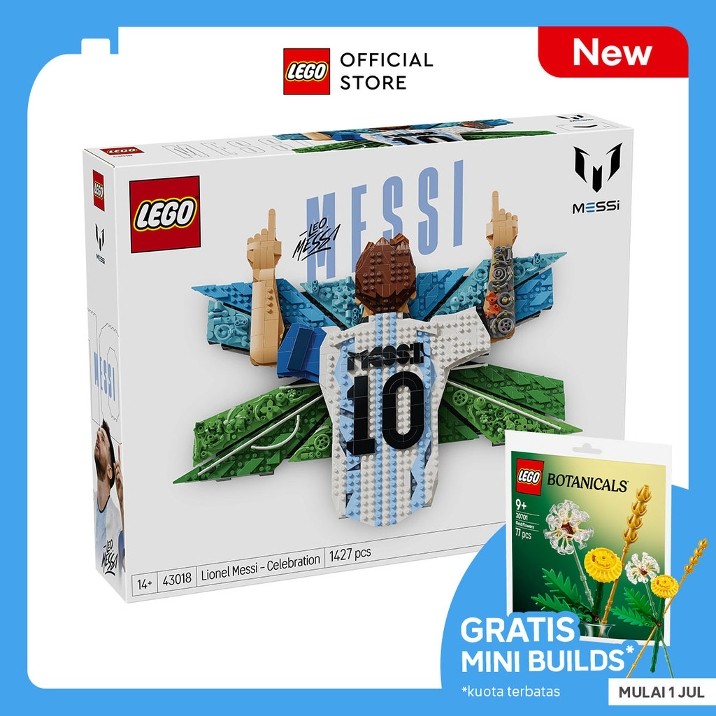 LEGO Editions Football 43018 Lionel Messi – Celebration (1427 Pieces), FIFA World Cup 2026 Collection, Toys, Bricks, Mainan