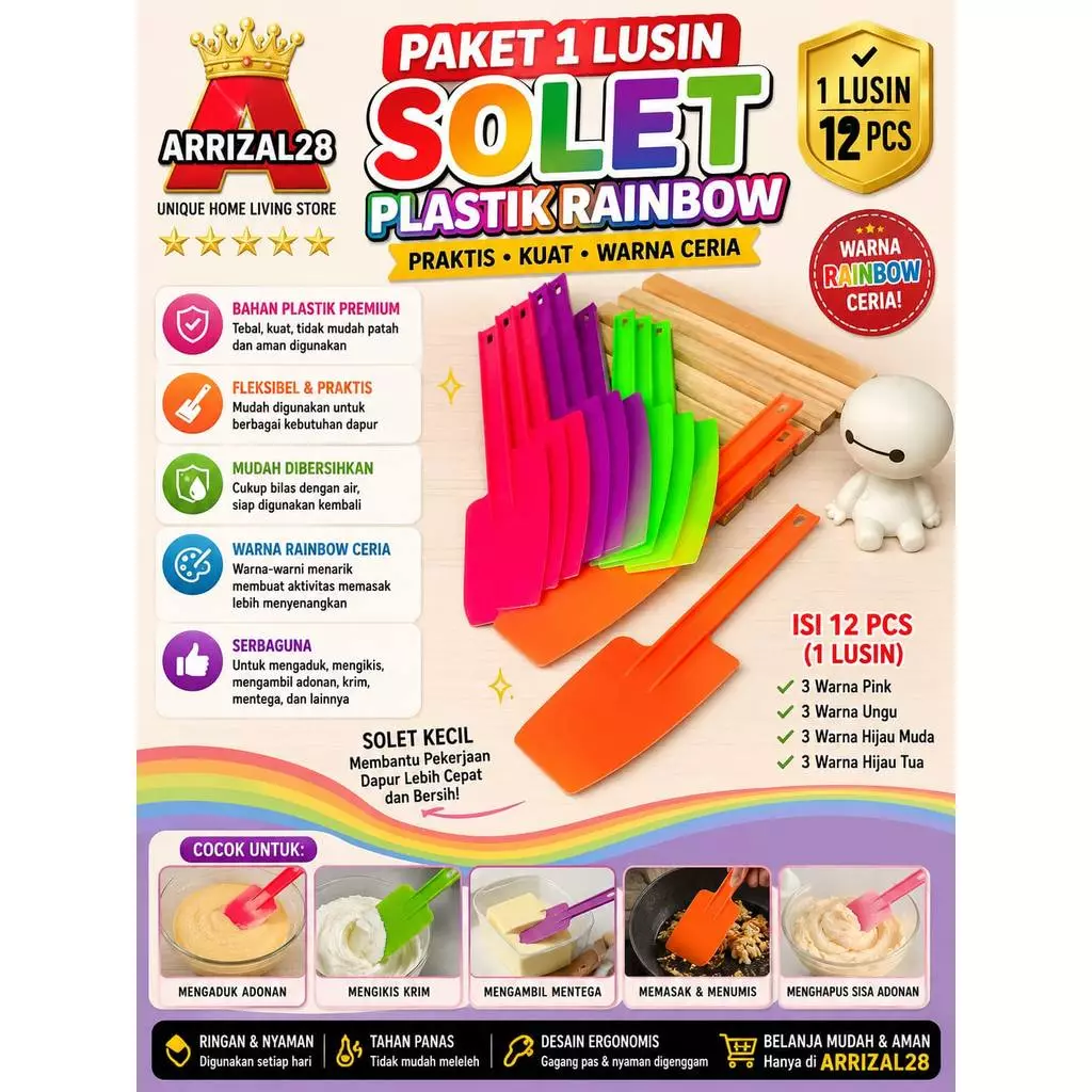 PAKET 1 LUSIN / SPATULA / SOLET PLASTIK RAINBOW