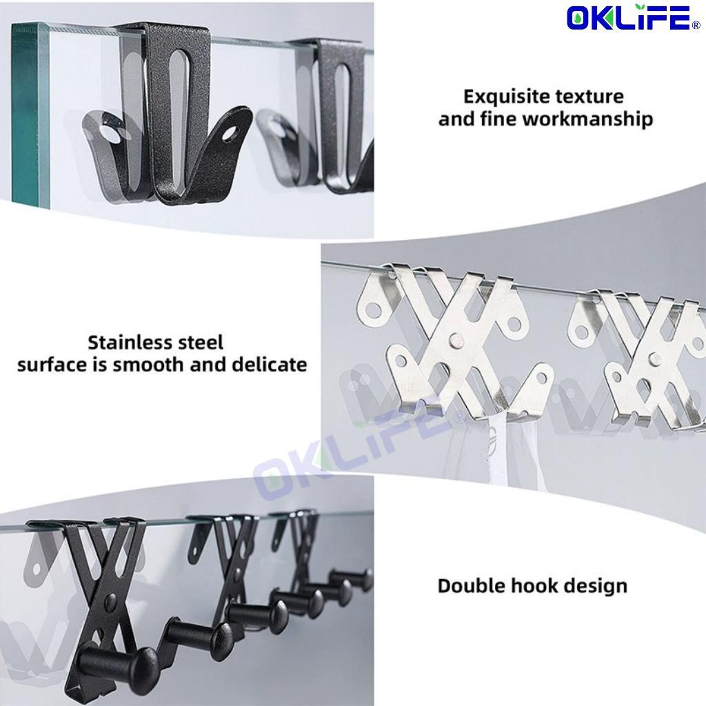 Black Silver Metal Glass Shelf Bracket X Shape Double Peg Adjustable Wall Mount Glass Clamp Support Holder view 6
