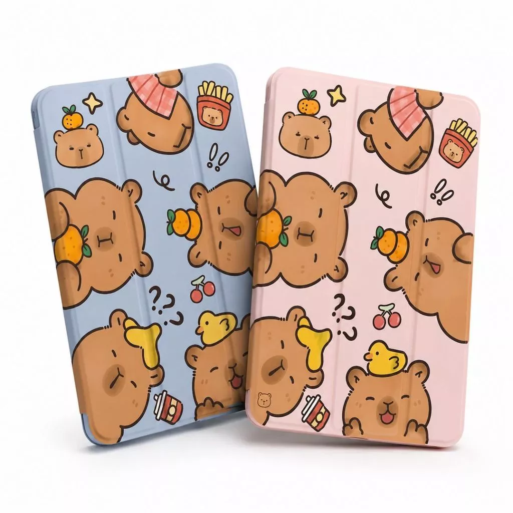 Flip Matte iPad Gen 11th / 10th 10.9" / Gen 7 8 9 10.2" / Pro 11 inch / Mini 1 2 3 4 5 6 / Air 4 5 6 Capybara Unyu Cover Trifold Magnetic Autolock Auto Sleep Wake - Gambar 4
