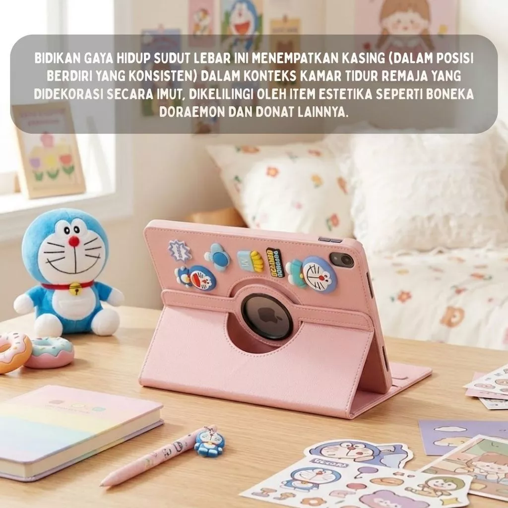Cute Doraemon 3D Sticker Case iPad Gen 11th Gen 10 10.9" Air 4/5/6 10.9" Pro 11 Inch Mini 1 2 3 4 5 6 7 360 Rotating Leather Cover Stand - Gambar 3