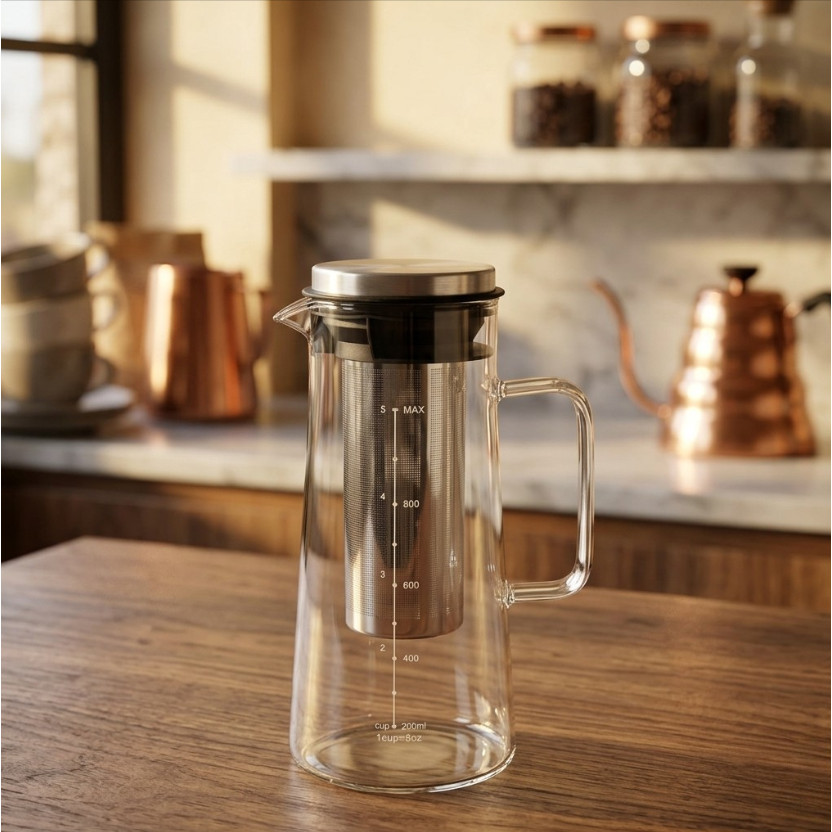 AKIEMSTR Teko Kaca Kopi Teh Pitcher Cold Brew Stainless Filter - MD-10 - Gambar 4