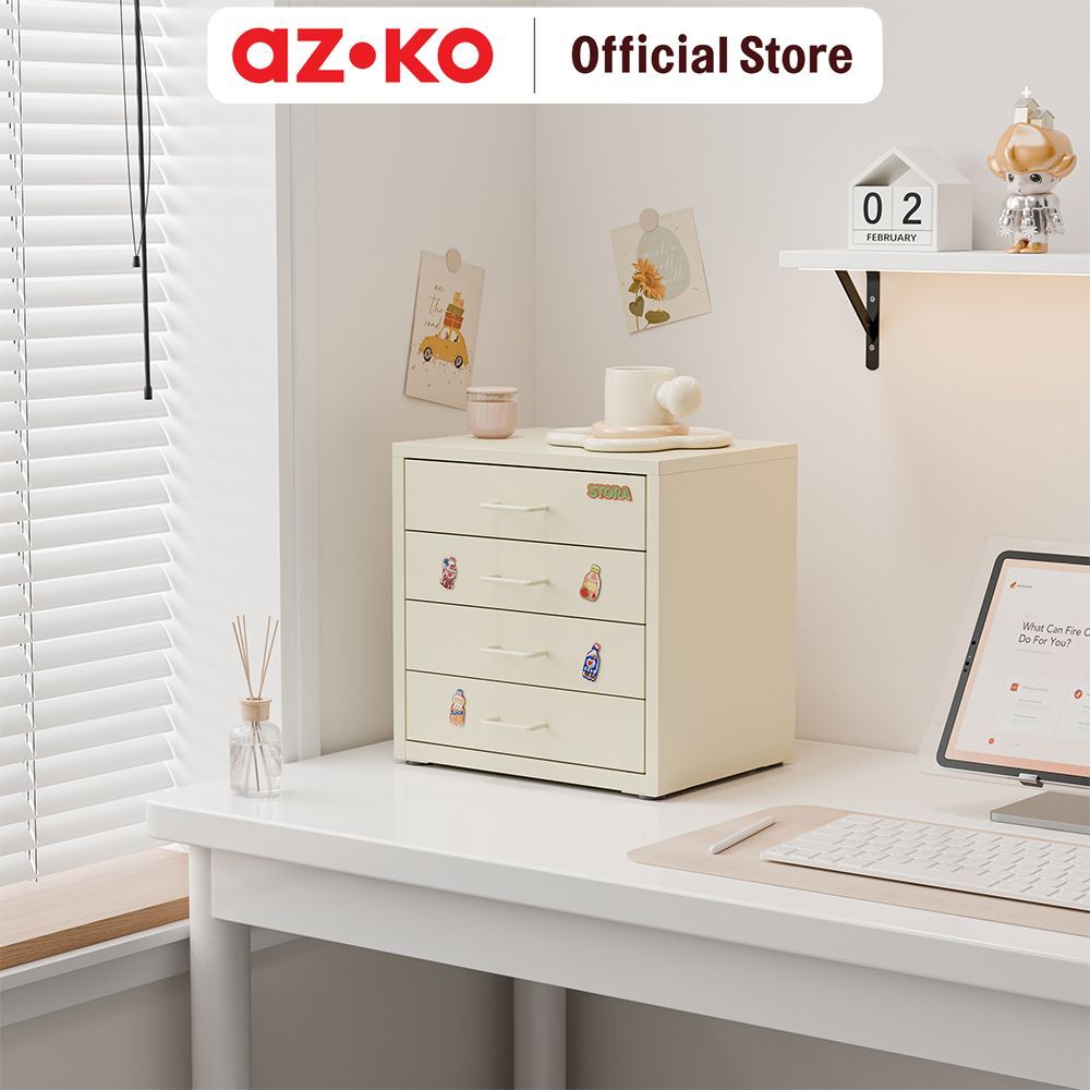 AZKO Stora Studia Laci Penyimpanan Mini 4 Tingkat - Krem Desk Drawer Organizer Tempat Alat Tulis Mini ge Laci Meja Kerja