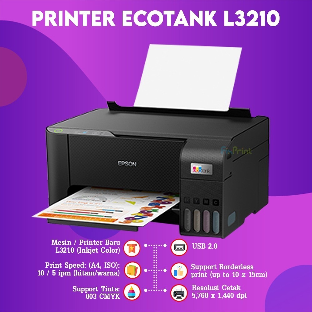 FixPrint Printer EcoTank Epson L3210 L3211 Black L3216 White Print Scan Copy New All-in-One Multifungsi Photo Warna L3110 L3116 / L3251 L3250 - Gambar 3