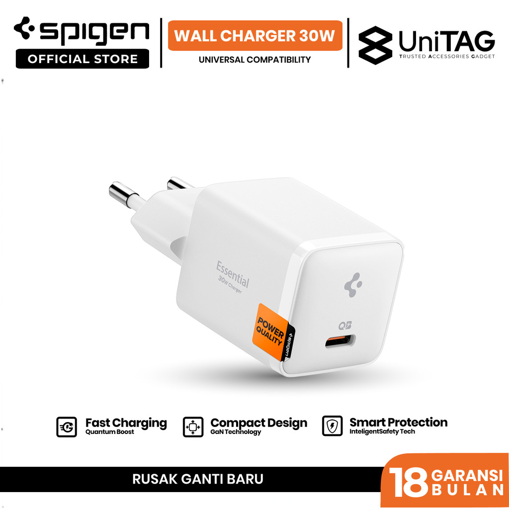 SPIGEN Adaptor GAN 30W USB Type C Port Fast Charging Compact Wall Charger Universal for iPhone Samsung