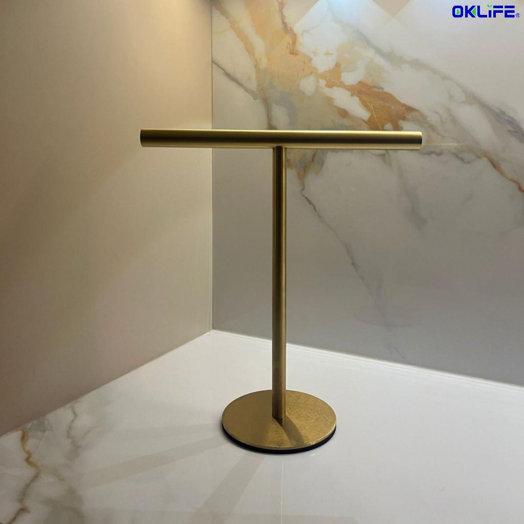Waterproof Anti-Rust Stainless Steel T Bar Towel Rack Freestanding Desktop Towel Stand Stable Base Towel Holder view 5