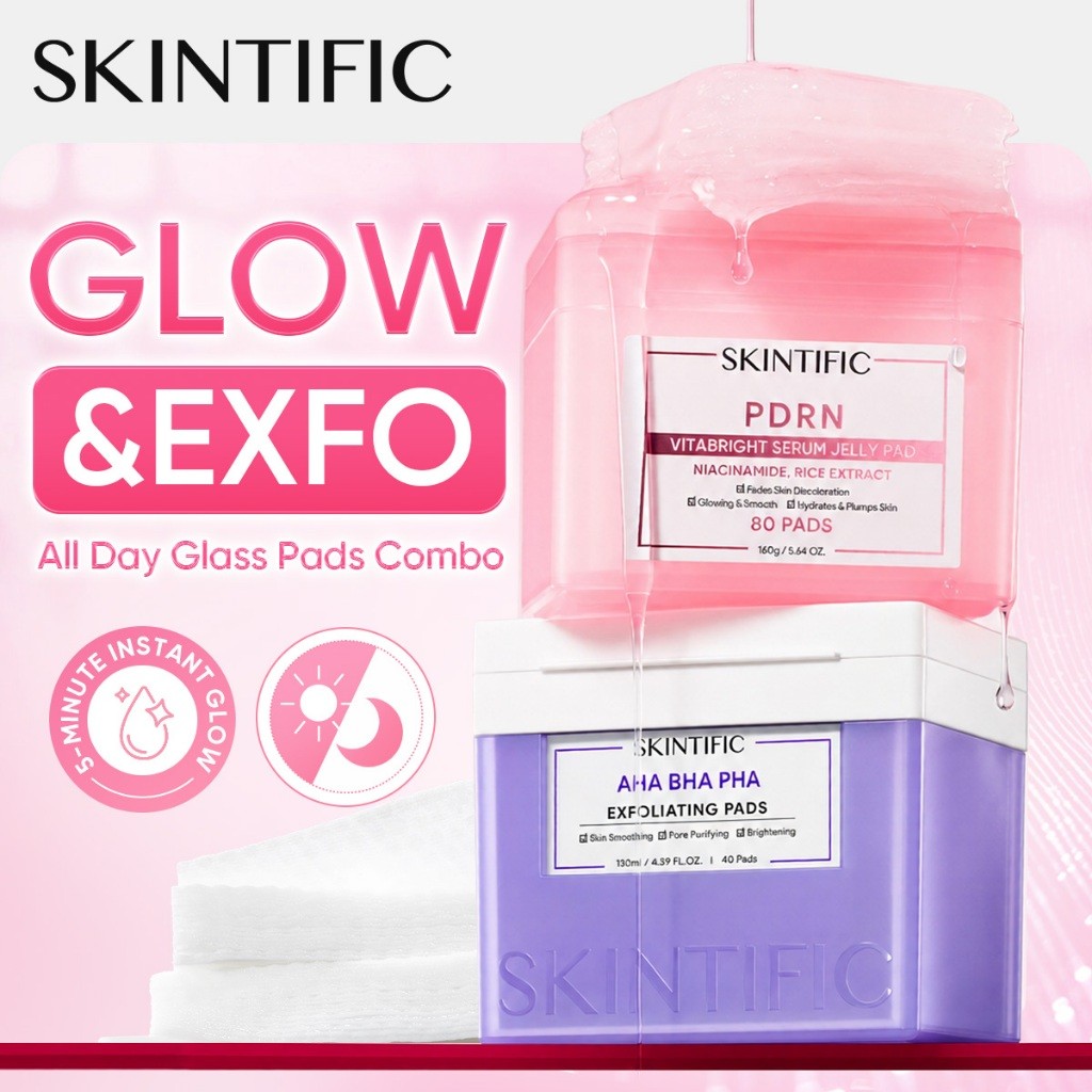 NEW LAUNCH / SKINTIFIC - Glow & Exfo / PDRN Vitabright Serum Jelly Pads + Exfoliating Toner Pads / Day & Night Skincare Combo