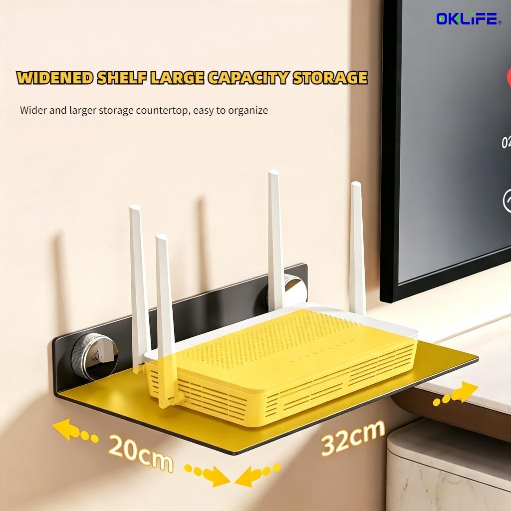 Wall Mount Adhesive Router Projector Shelf Double Layer TV Box Modem Storage Rack Space‑Saving Home Organizer view 3