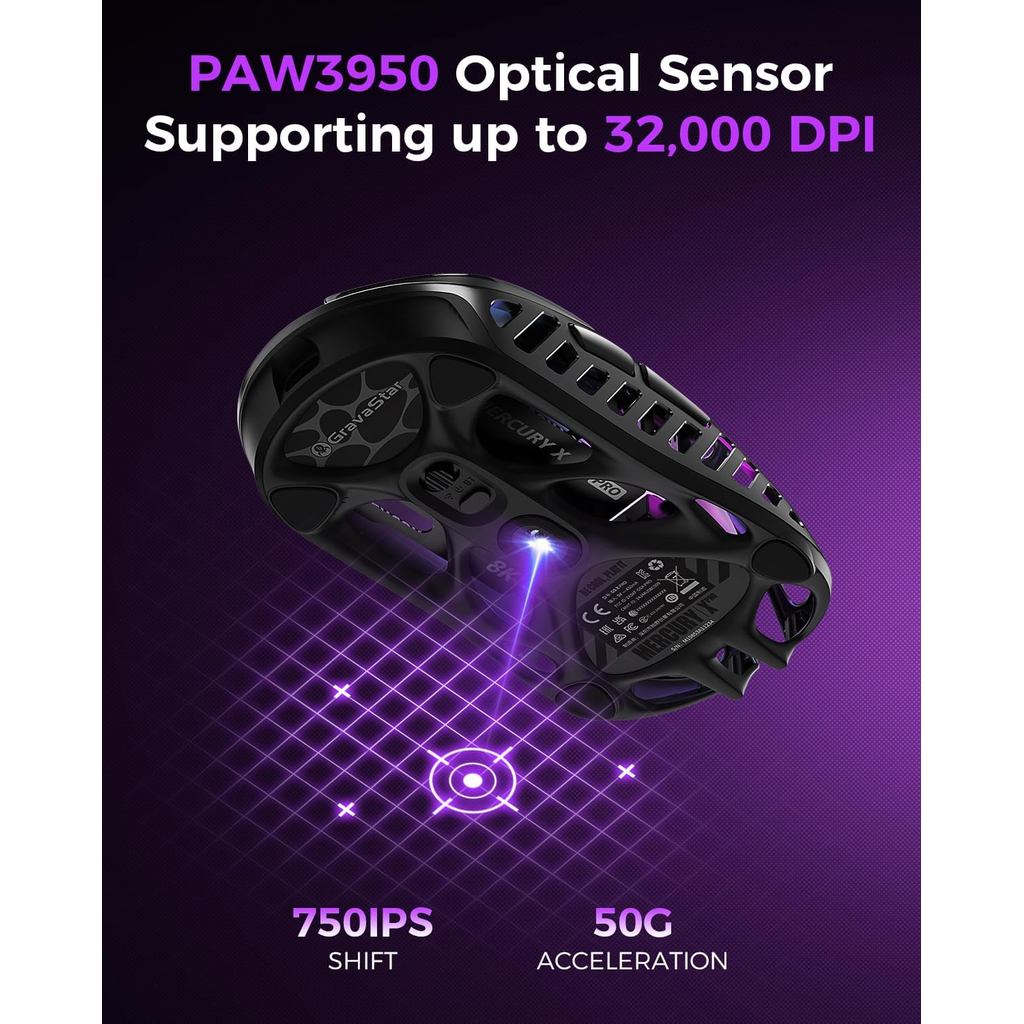 Mercury X Pro 8KHz Wireless Gaming Mouse PAW 3950 Sensor RGB Lighting - Gambar 3