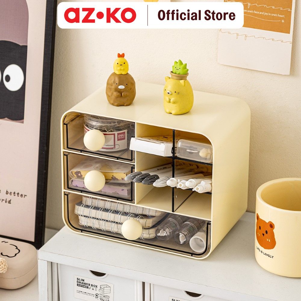 AZKO Stora Bloop Laci Penyimpanan Mini GrID - Putih Ivory Laci Mini Storage Drawer Organizer Meja - Gambar 2