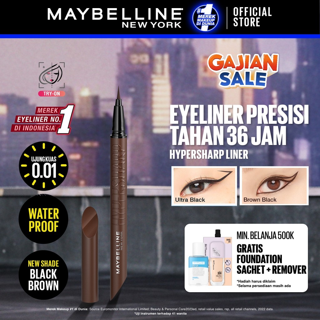 Maybelline Hypersharp Extreme Liquid Liner - 0.4gr (Eyeliner Eye Make Up Waterproof Tahan Air Long Lasting)