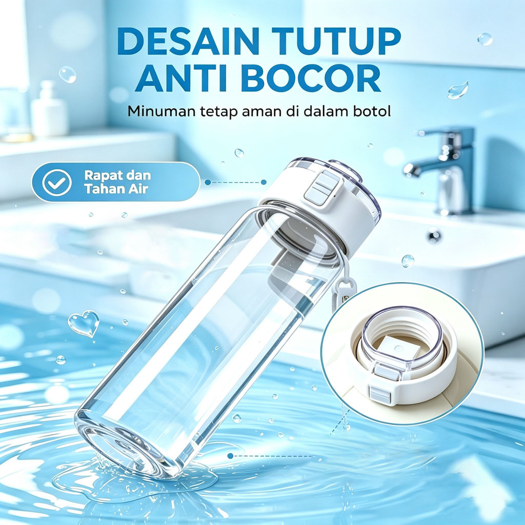 GOKOTTA Botol Minum Sport 350 550 800ml/Transparan Estetik Botol Air Minum /Gelas Plastik Tahan Suhu Tinggi BPA FREE - Gambar 3
