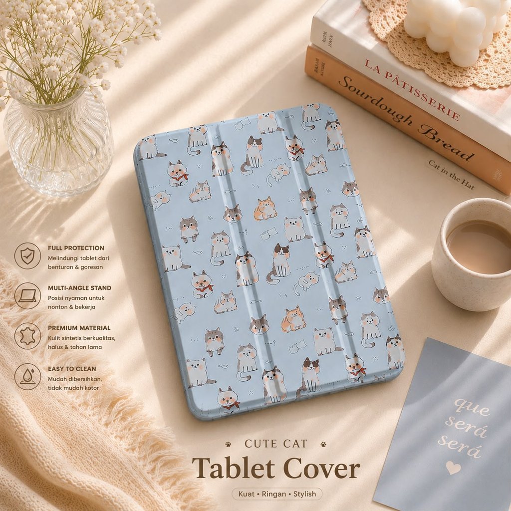 Case Matte Cute iPad Gen 11 Air 4/5 Gen 7 8 9 10.2" Air 4 5 6 gen 10th 10.9 inch Cartoon Kitten Pro 11" Mini 1 2 3 4 5 6 7 Slim Shockproof Full Body Protective - Gambar 3
