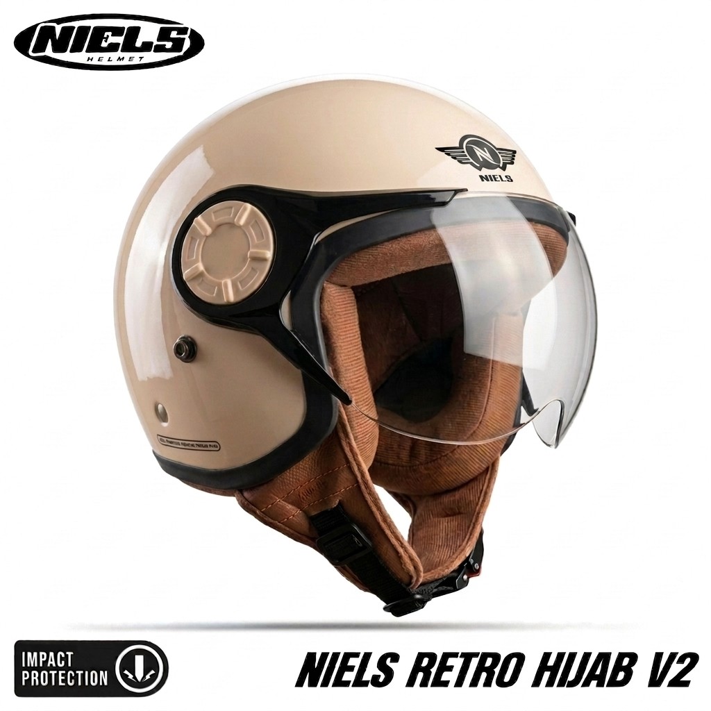 NIELS - Helm Bogo Retro Hijab V2 Dewasa Kaca Pilot SNI Motorcycle