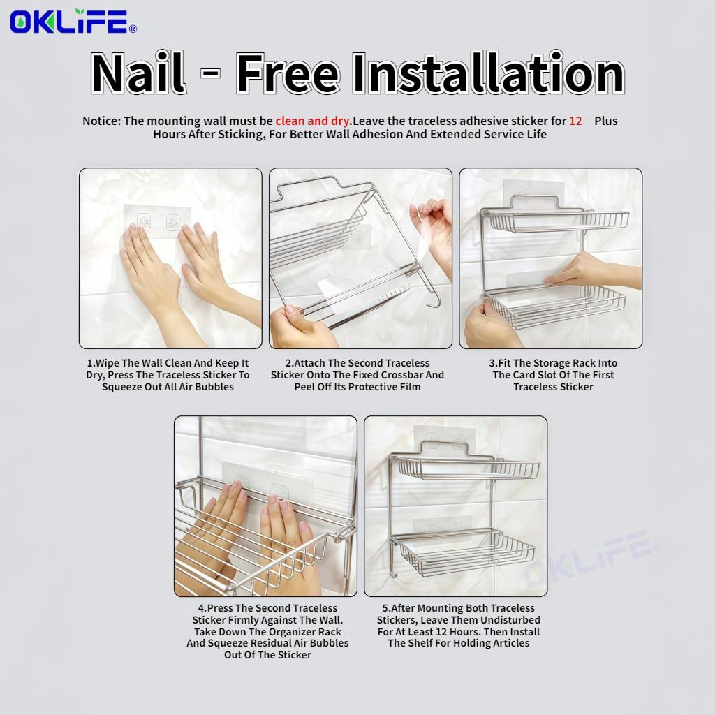 Wall Mount No Drill Storage Shelf Stainless Steel Foldable Multi‑Layer Organizer for Kitchen Spice Container view 3