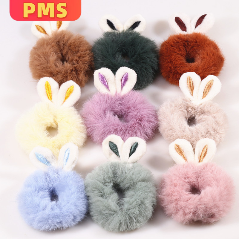 POPMAKER SHOP Scrunchie Korean Wanita Bulu Motif Kelinci - Untuk Cepol Ponytail, Trendi & Nyaman H597 COD - Gambar 2