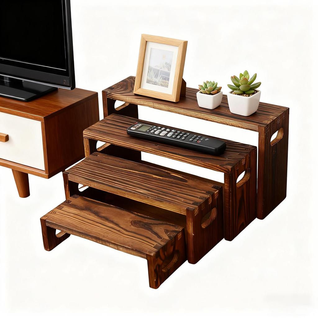 [jpebwt] 4x Wooden Tiered Riser Display Stands Dresser Figurines ...